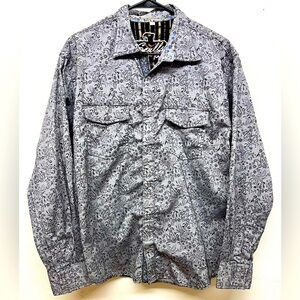 Scully Western Gray Paisley Pearl Snap Shirt Sz M